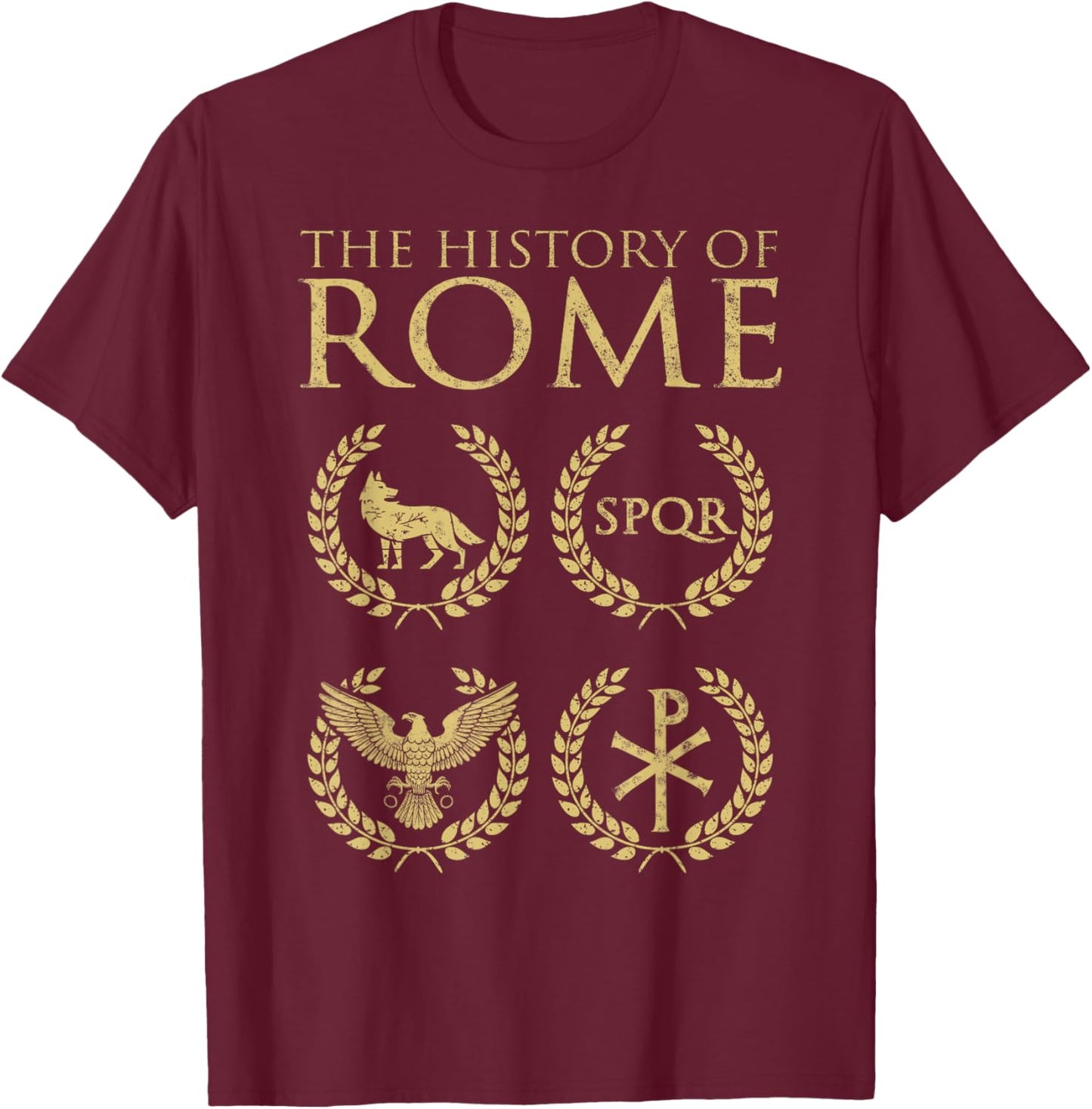 Agema Apparel -Adults Roman History , Red, Small, Short Sleeve, Classic Fit, Cotton Blend, Unique Roman History Graphic Print T-Shirt - T-Shirt | Maroon