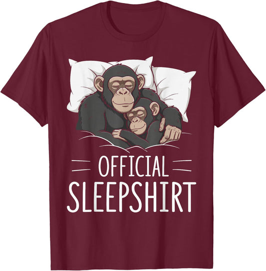 Official Sleepshirt Sleeping Chimpanzee Monkey Lovers Pajama T-Shirt - T-Shirt | Maroon