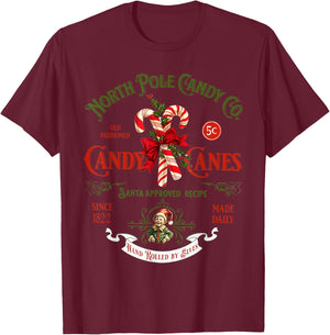 Christmas Retro Old Fashioned Candy Cane North Pole T-Shirt - T-Shirt | Maroon