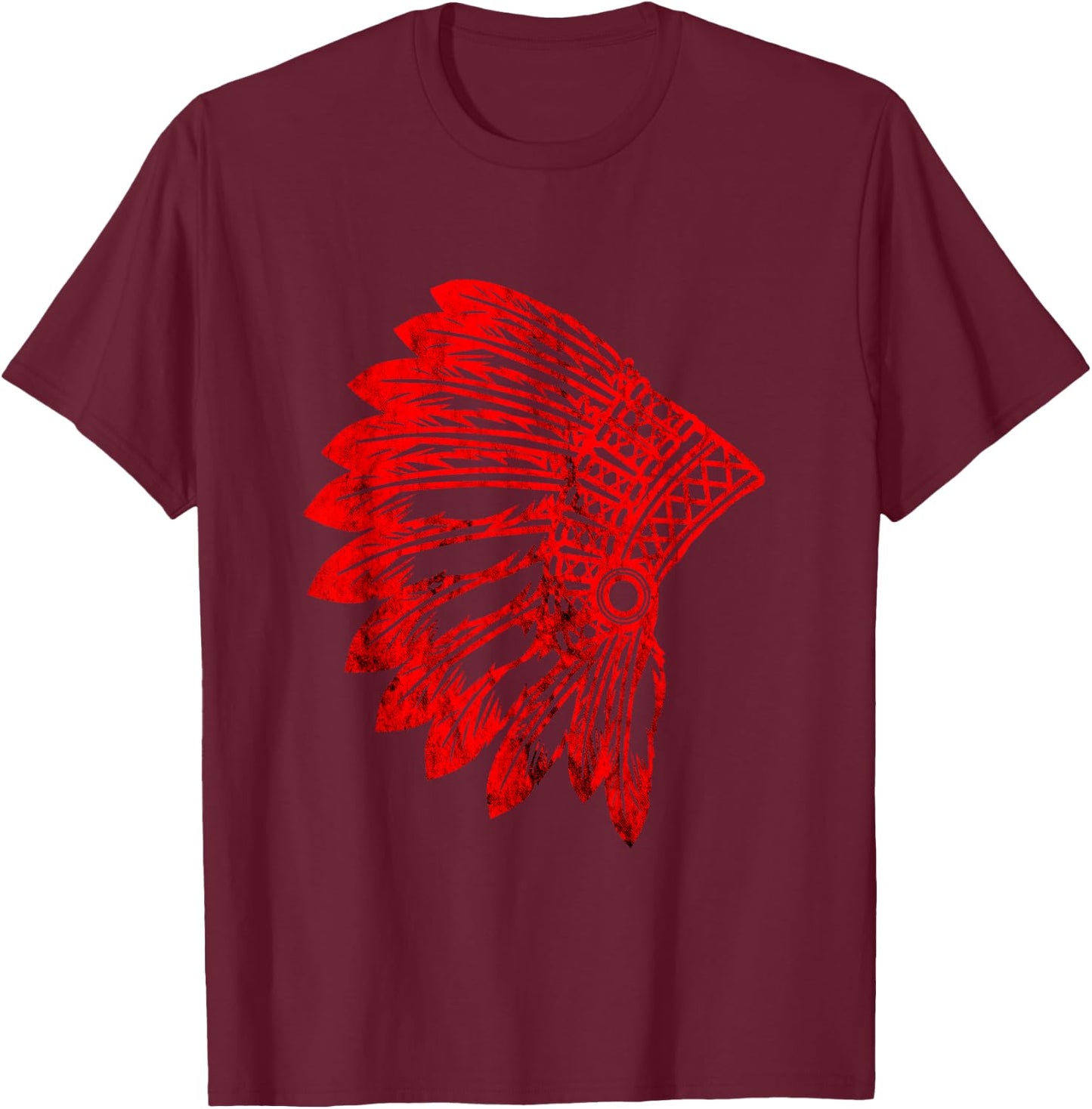 Red Skin Indian Chief Western Costume Warbonnet Fancy Dress T-Shirt - T-Shirt | Maroon
