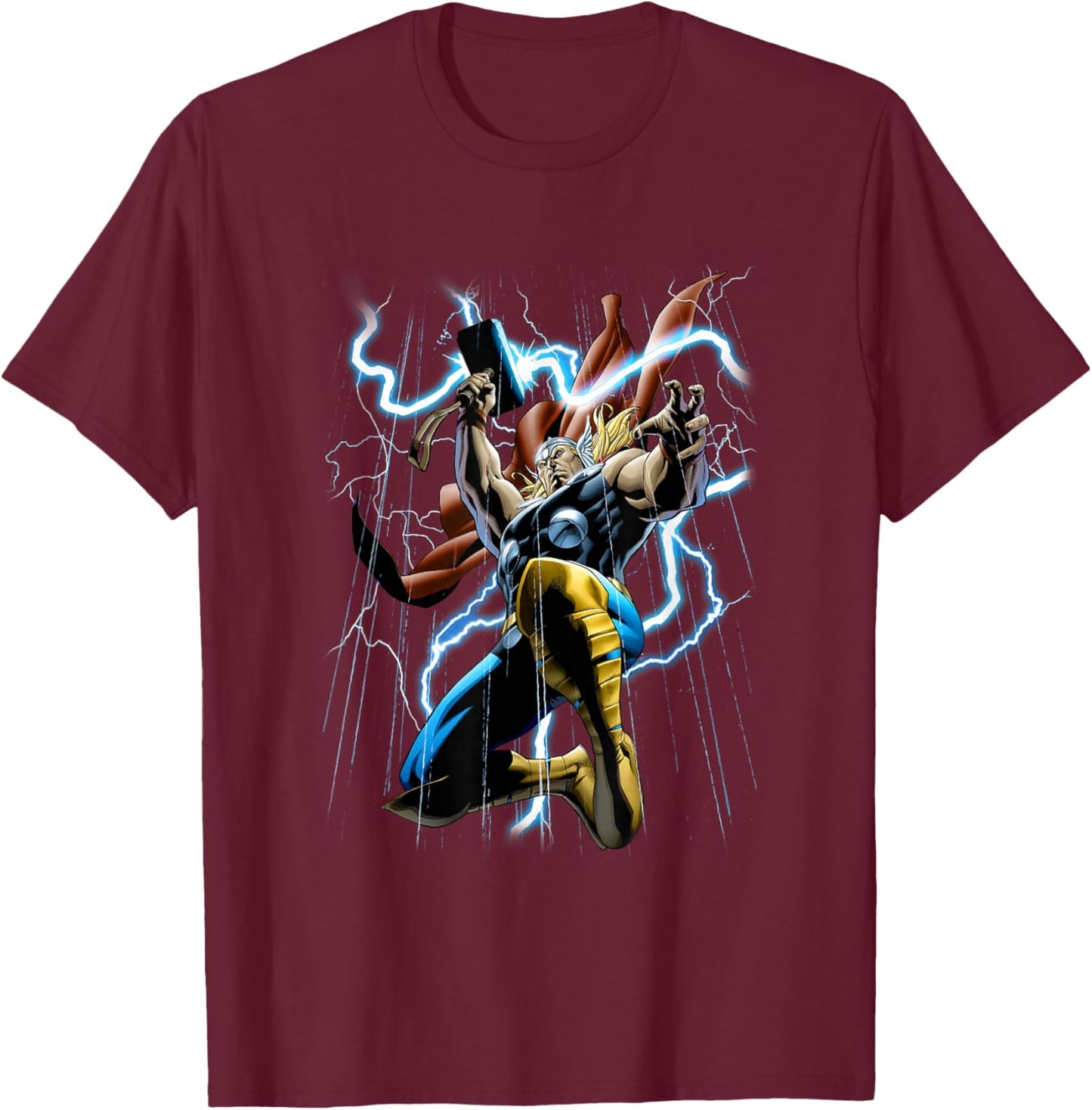 Marvel Comics Retro Classic Thunder & Lightning Mighty Thor T-Shirt - T-Shirt | Maroon