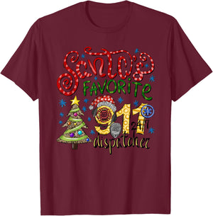 Santa's Favorite Dispatcher, 911 Dispatch Christmas Holiday T-Shirt - T-Shirt | Maroon