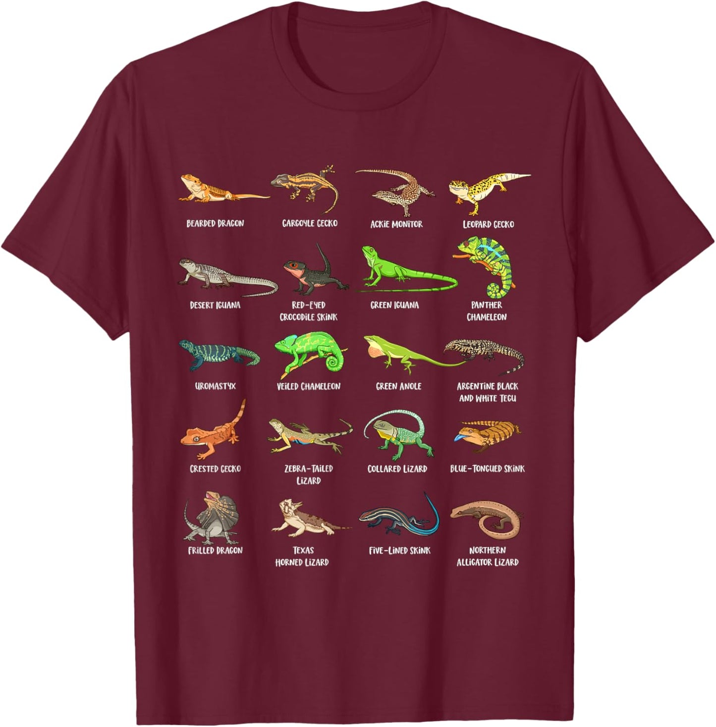 Exotische Echsen und Reptilien - viele Echsen T-Shirt - T-Shirt | Maroon