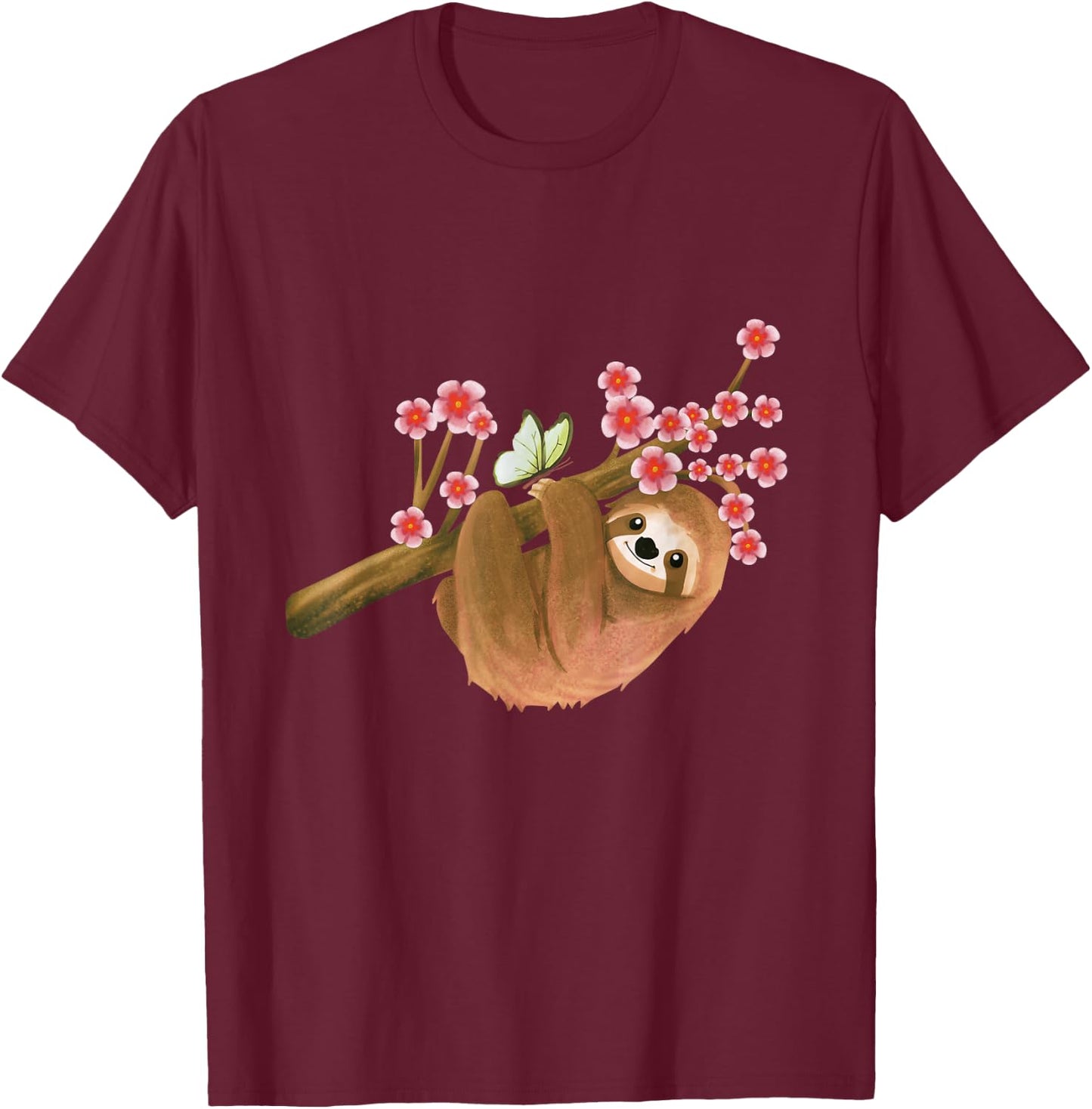 Vintage Sloth Shirt Japanese Cherry Blossom Flower Sakura T-Shirt - T-Shirt | Maroon