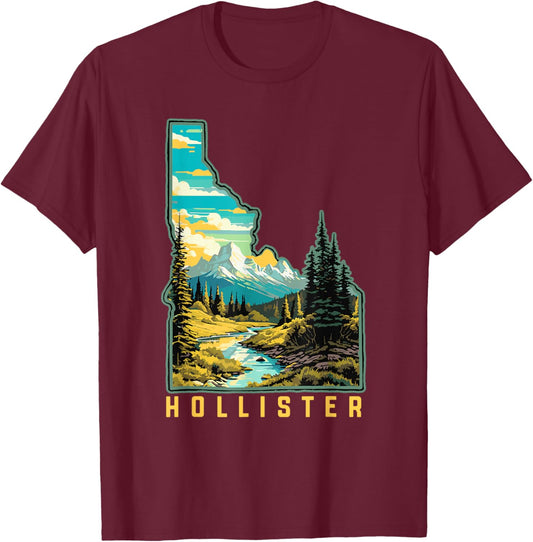 Hollister Idaho State Outdoor Nature Graphic T-Shirt - T-Shirt | Maroon