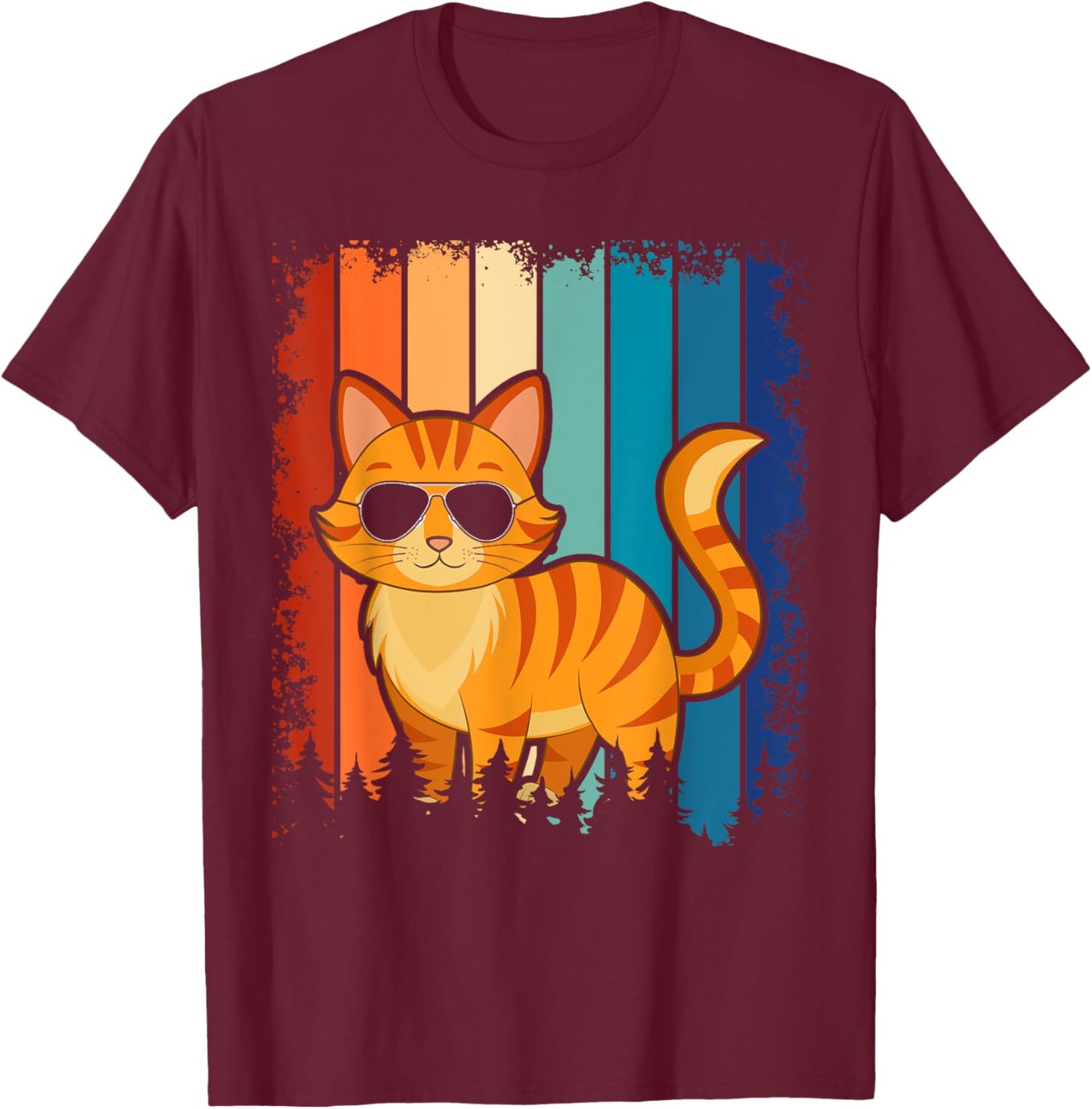 Vintage Style Orange Tabby Cat Friendly Wearing Sunglasses T-Shirt - T-Shirt | Maroon