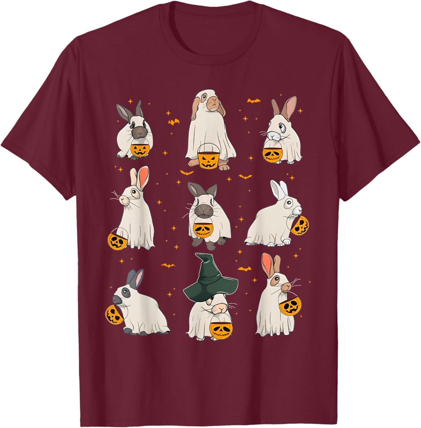 Cute Fall Bunny Ghost Costume Rabbit Lover Spooky Season T-Shirt - T-Shirt | Maroon