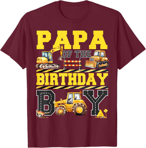 Papa Of The Birthday Digger for Boy Excavator Builder Bday T-Shirt - T-Shirt | Maroon