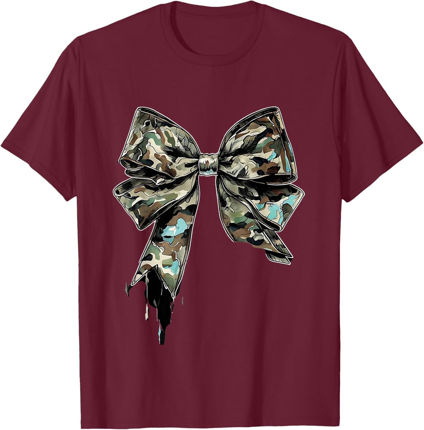 Camouflage Old Camo Bow Camo Coquette Bow Hunting Women Girl T-Shirt - T-Shirt | Maroon