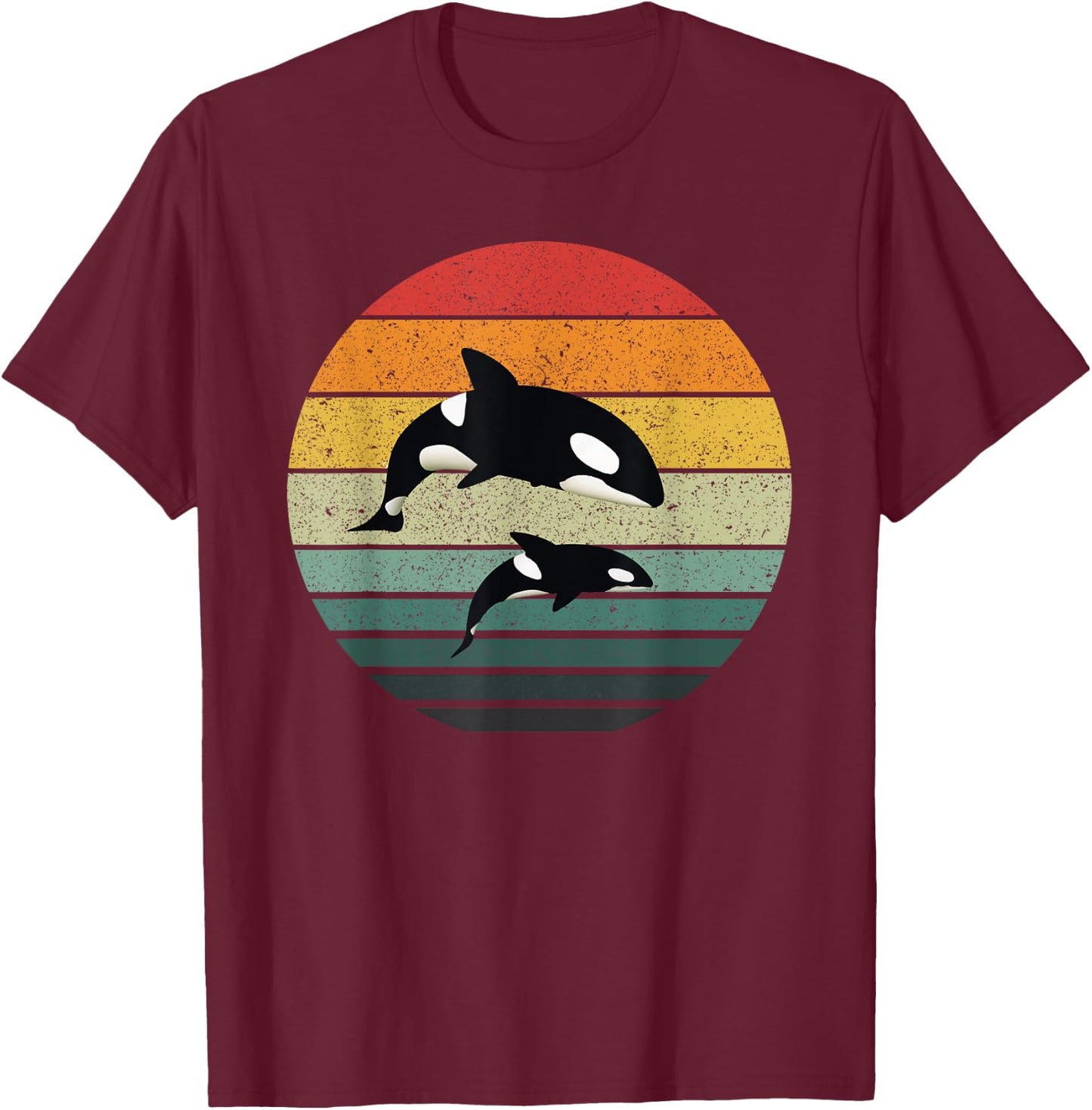 Orca Family Vintage Retro Art, Killer Whale Family T-Shirt - T-Shirt | Maroon