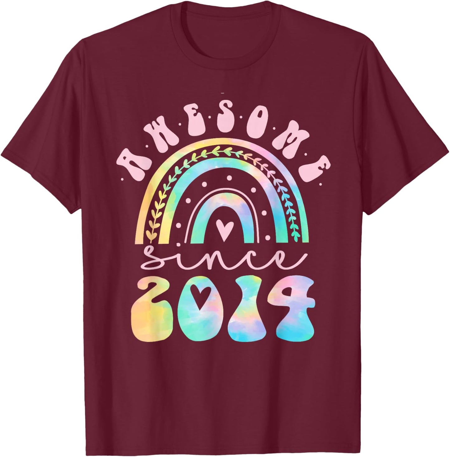 Awesome Since 2014 11 Year Old Rainbow Tie Dye 11th Birthday T-Shirt - T-Shirt | Maroon