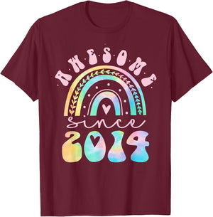 Awesome Since 2014 11 Year Old Rainbow Tie Dye 11th Birthday T-Shirt - T-Shirt | Maroon