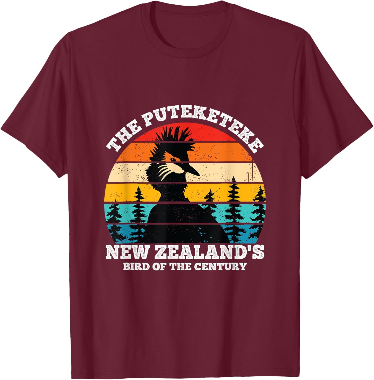 Retro Puteketeke New Zealand's Bird Of The Century Wildlife T-Shirt - T-Shirt | Maroon