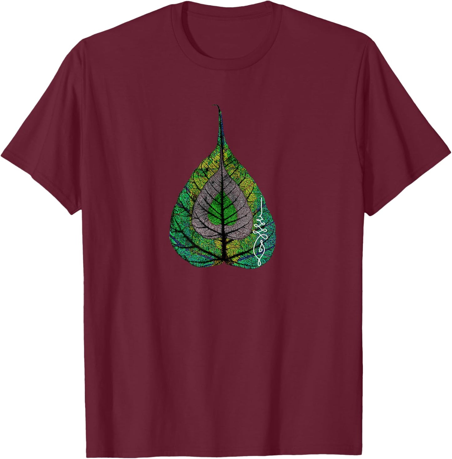 Buddha Meditation Bodhi Leaf Unalome T-Shirt - T-Shirt | Maroon