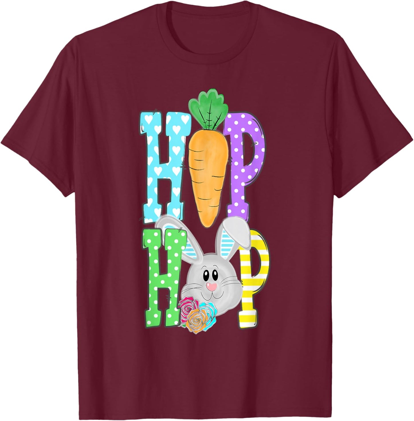 Hip Hop Hippity Easter Bunny Funny Graphic T-Shirt - T-Shirt | Maroon
