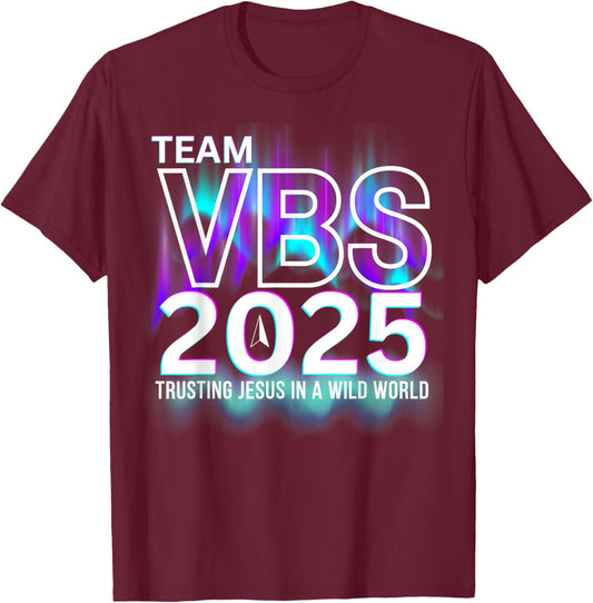 Team VBS 2025 Northern Lights Crew Fun Vacation Bible School T-Shirt - T-Shirt | Maroon