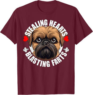 Funny Brussels Griffon Stealing Hearts Blasting Farts Dog T-Shirt - T-Shirt | Maroon