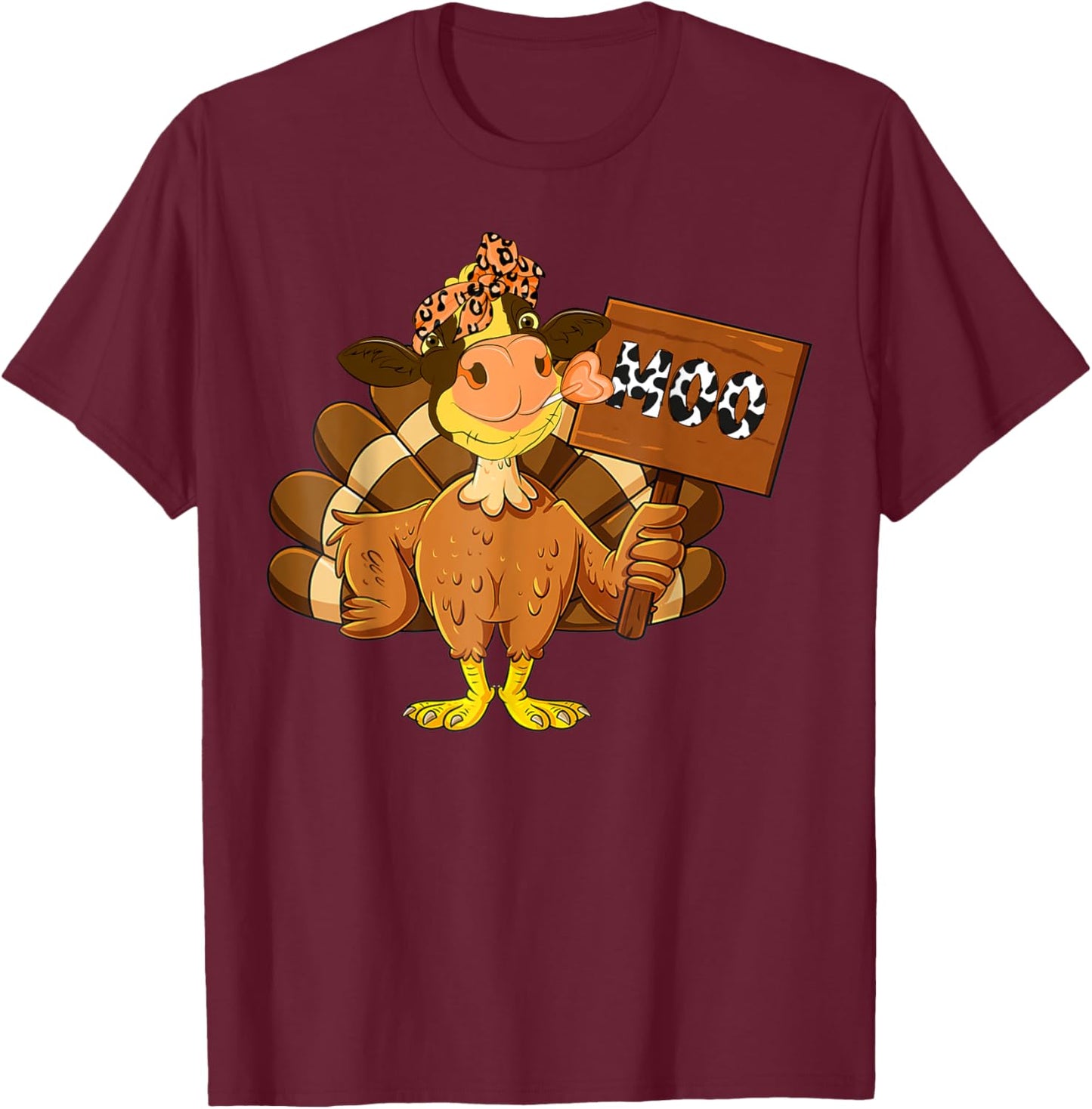Turkey Cow Moo Funny Thanksgiving Joke Farmers Cows Lover T-Shirt - T-Shirt | Maroon