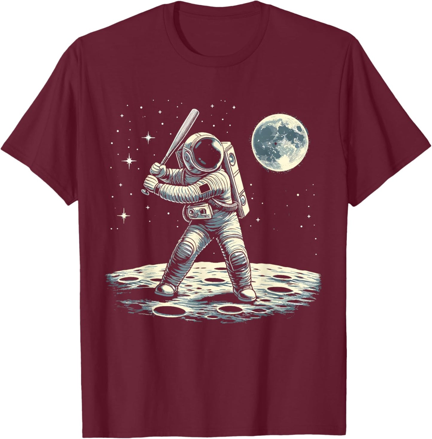 Astronaut Baseball in Space T-Shirt - T-Shirt | Maroon