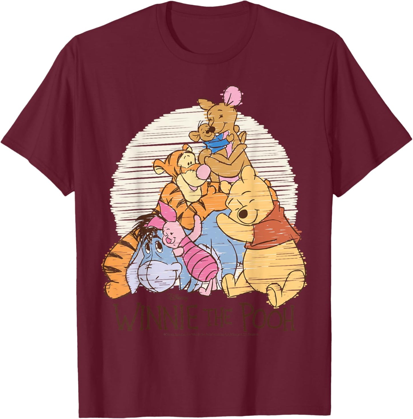 Winnie The Pooh - Pooh Eeyore Piglet Tigger Kanga Roo Hug T-Shirt - T-Shirt | Maroon