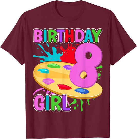 Kids Artist 8 Years Old Painting Art 8th Birthday Girl T-Shirt - T-Shirt | Maroon