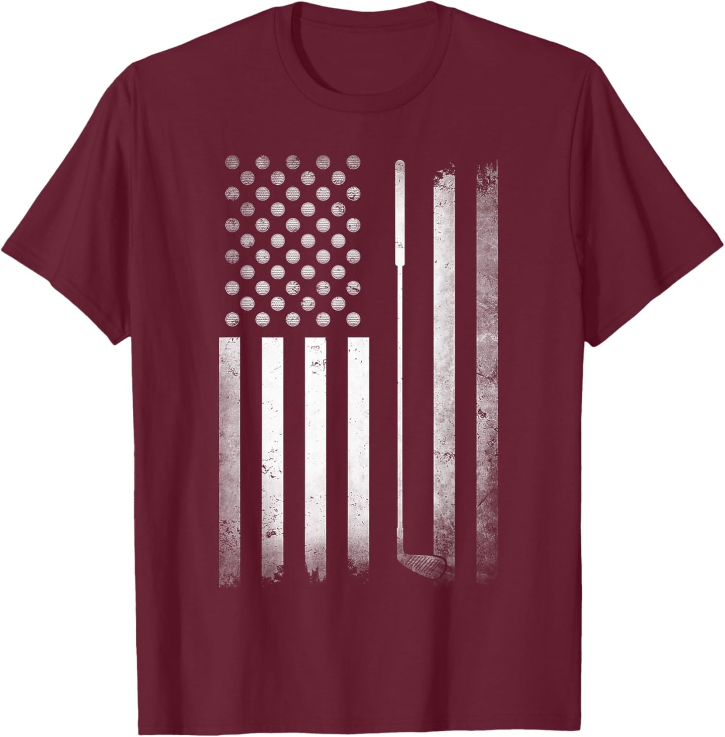 Golf Golfer American Flag Golf Flat Funny Golf T-Shirt - T-Shirt | Maroon