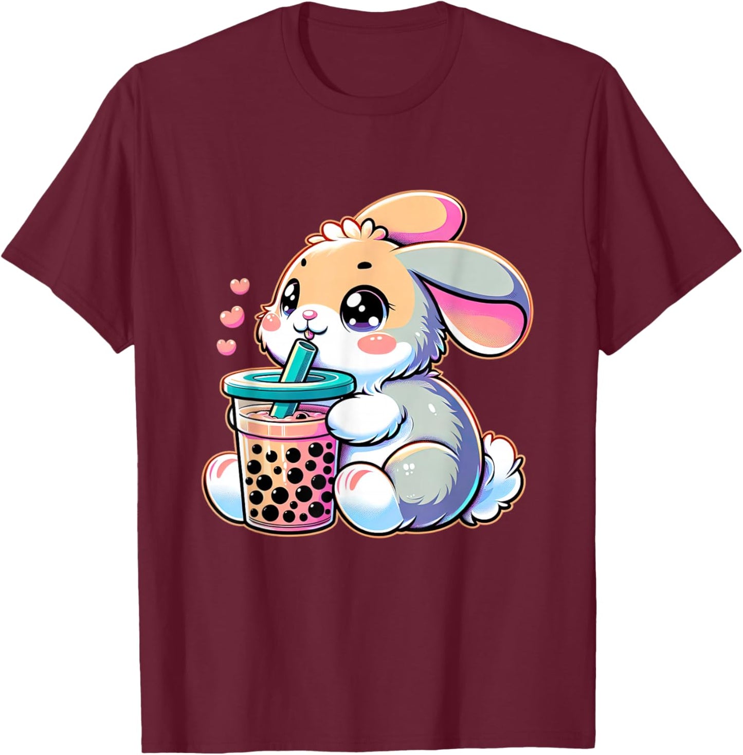 Cute Bunny Rabbit Drink Boba Tea Kawaii Easter For Kid Teen T-Shirt - T-Shirt | Maroon