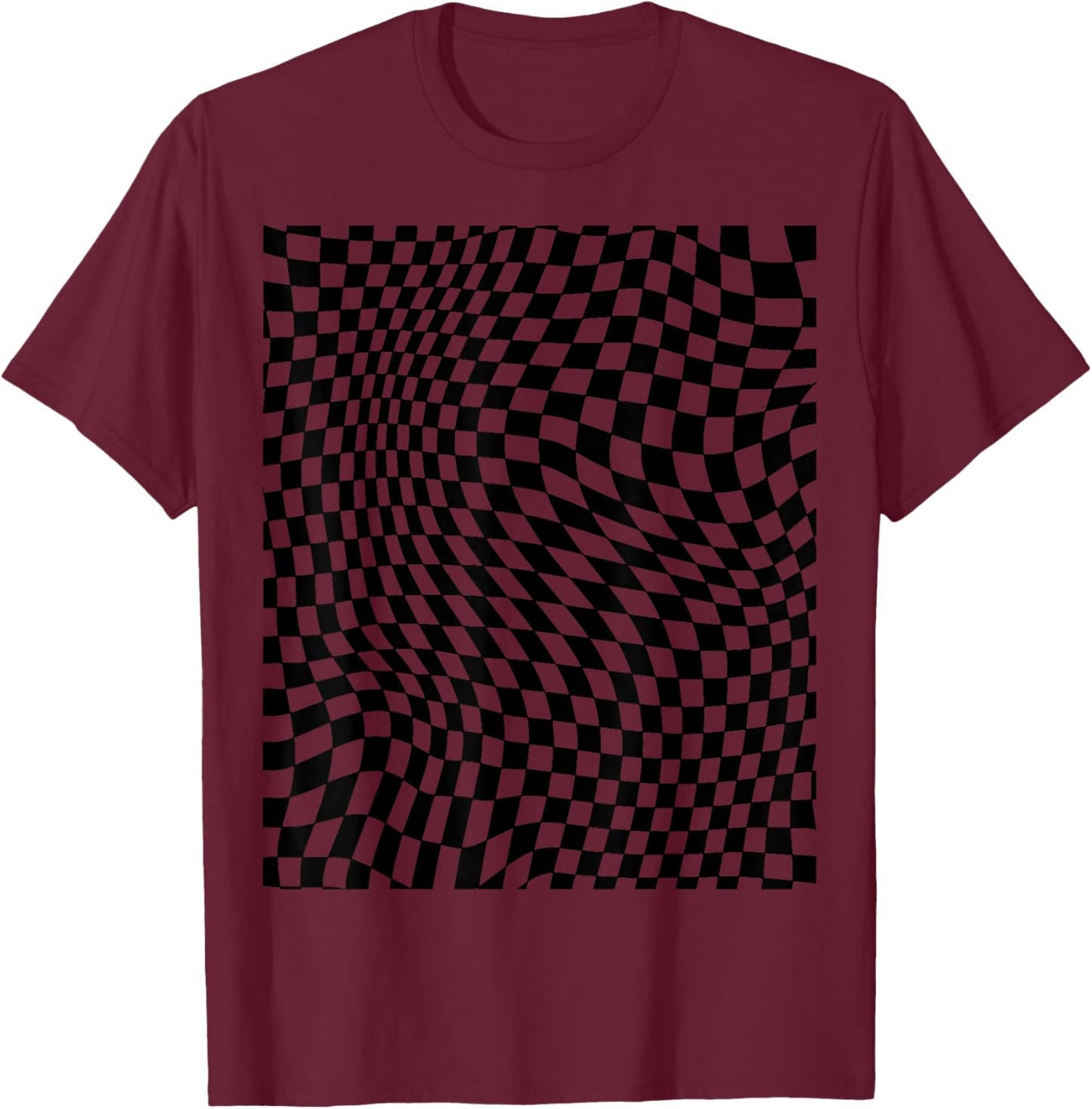 Aesthetic Black Checkered T-Shirt - T-Shirt | Maroon