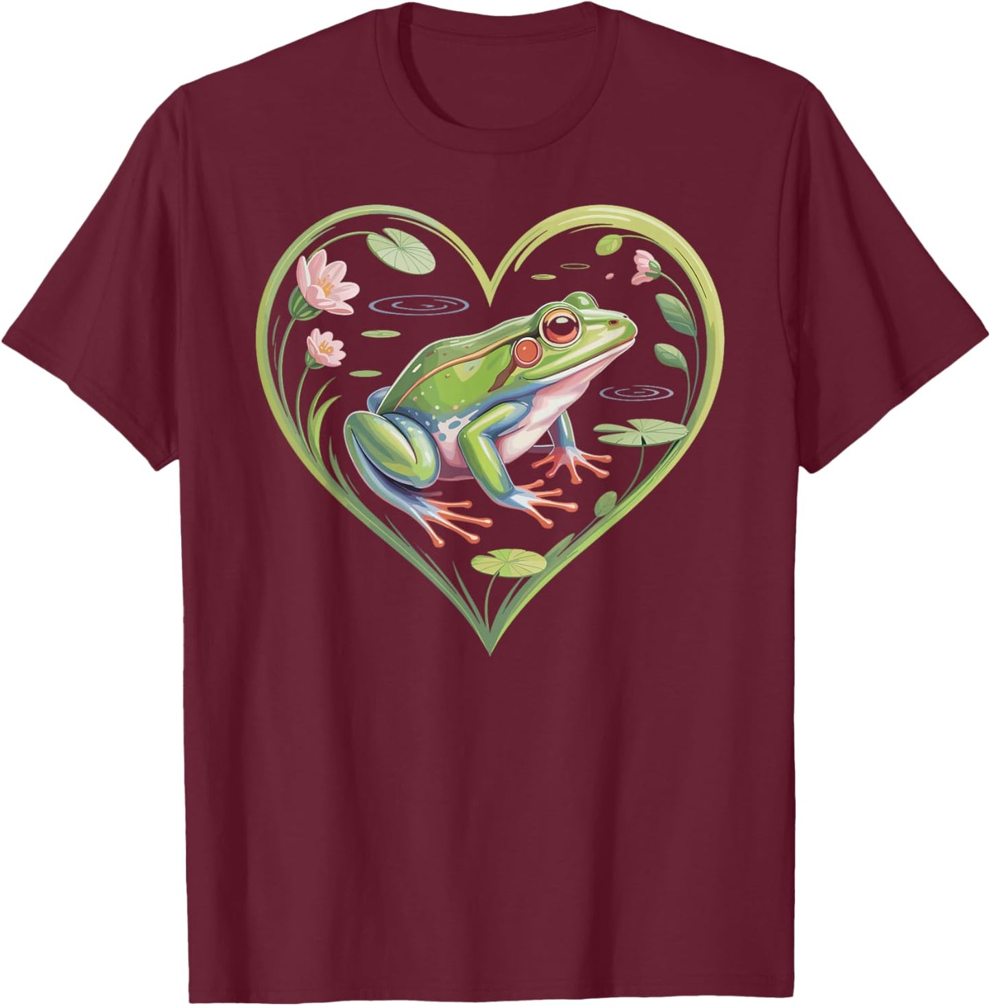 Cute Kawaii Frog Heart T-Shirt - T-Shirt | Maroon