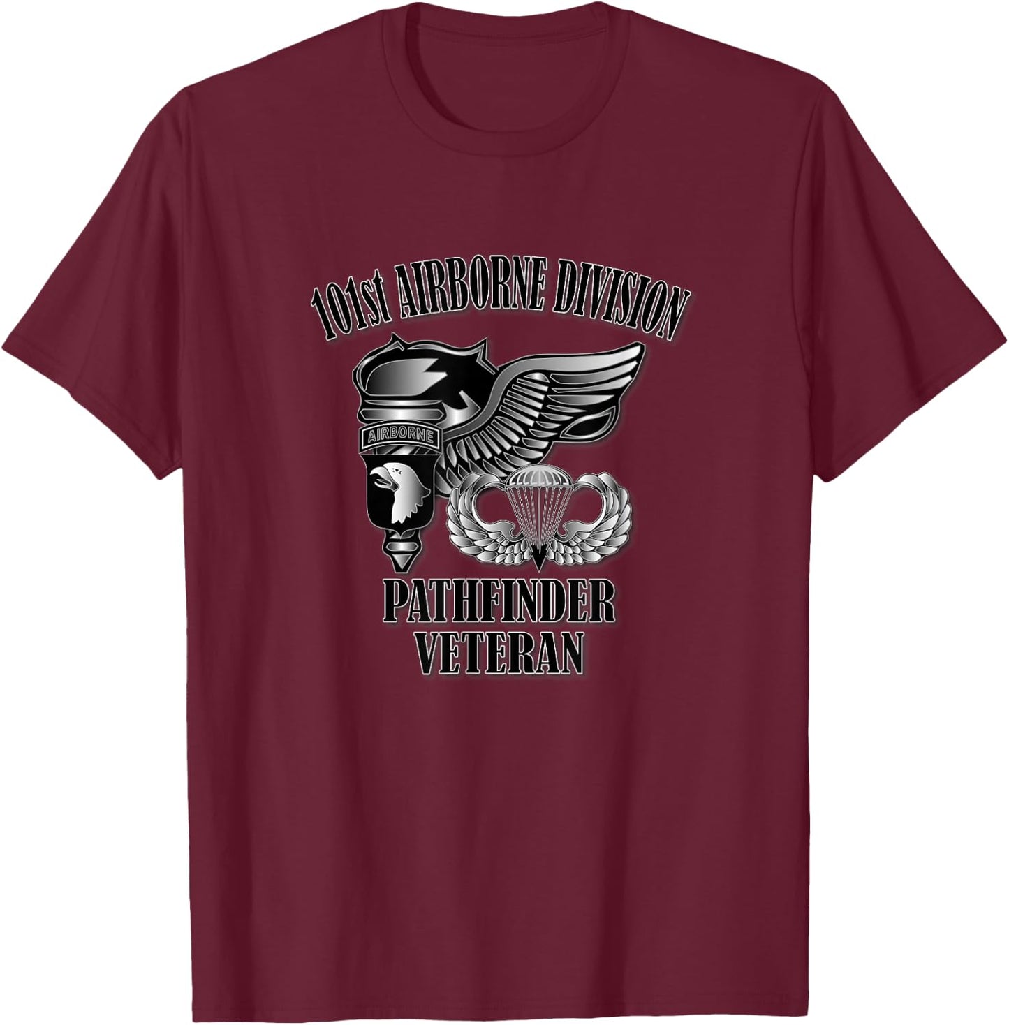 101st Airborne Pathfinder Veteran (Front Design) T-Shirt - T-Shirt | Maroon