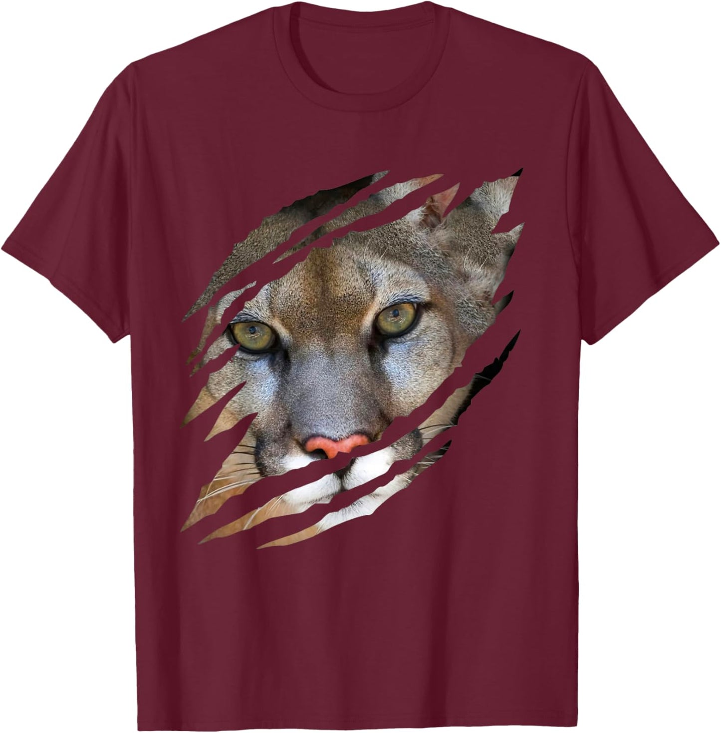 Mountain Lion Puma Cougar Claws Scratch Ripping Graphic T-Shirt - T-Shirt | Maroon