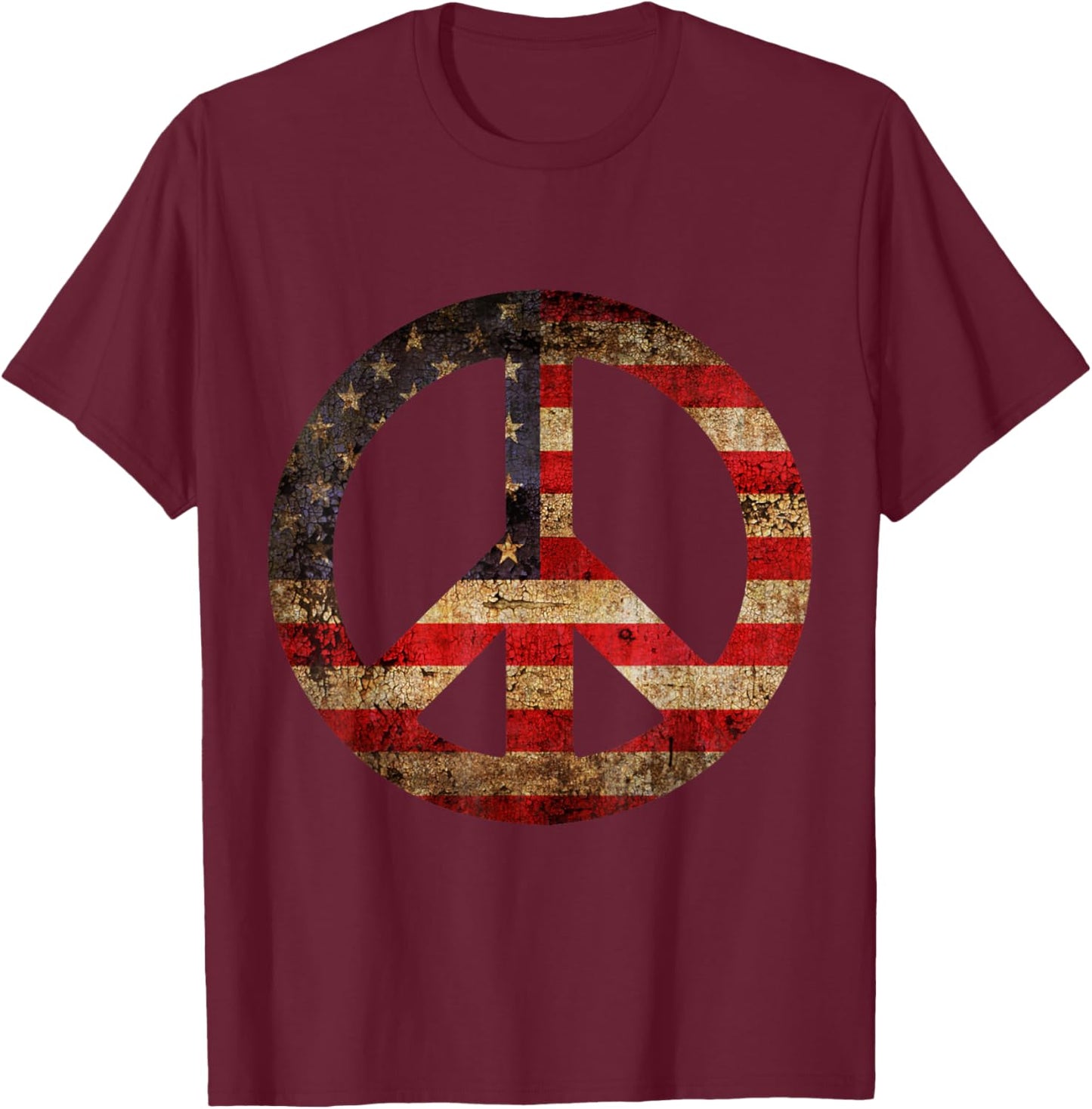 Vintage US American Flag Peace Sign 4th of July T-Shirt - T-Shirt | Maroon