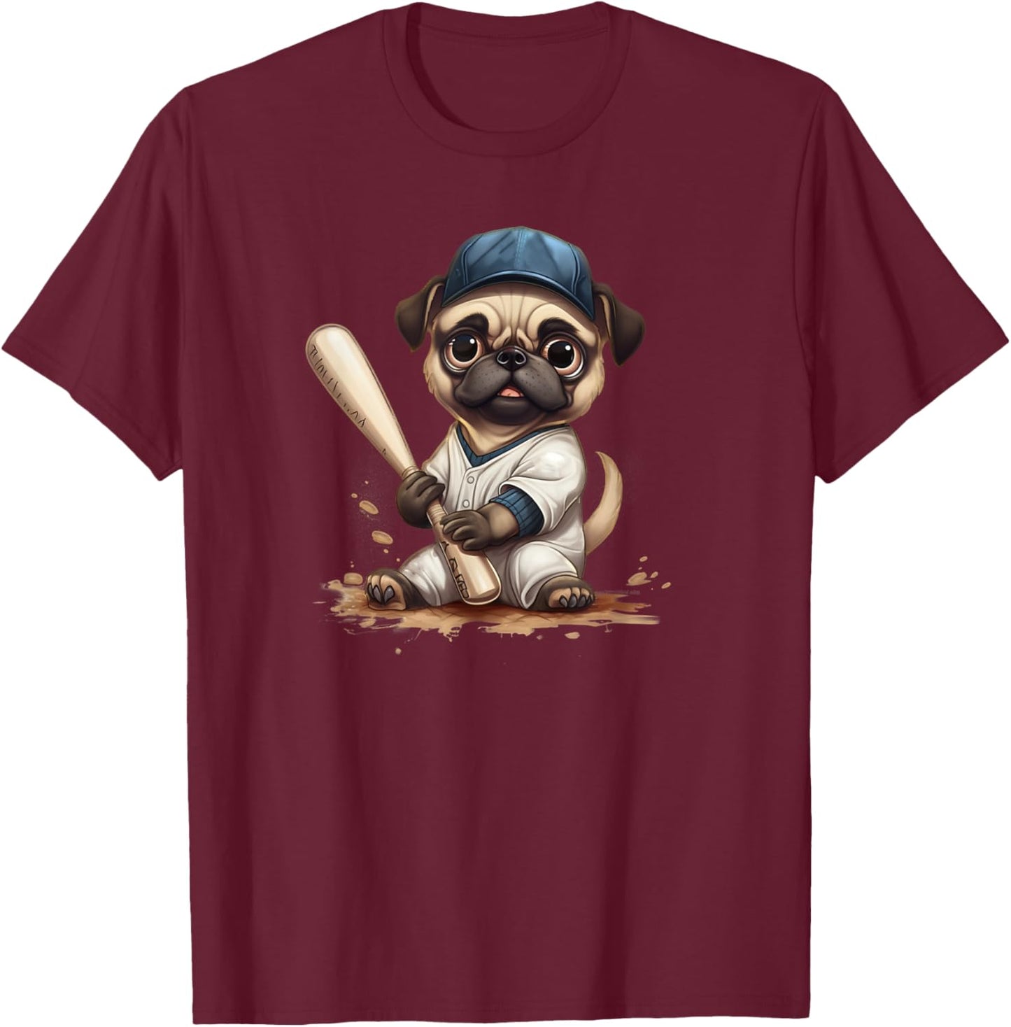 Pug Dog Gift Baseball, Funny Pug Baseball T-Shirt - T-Shirt | Maroon