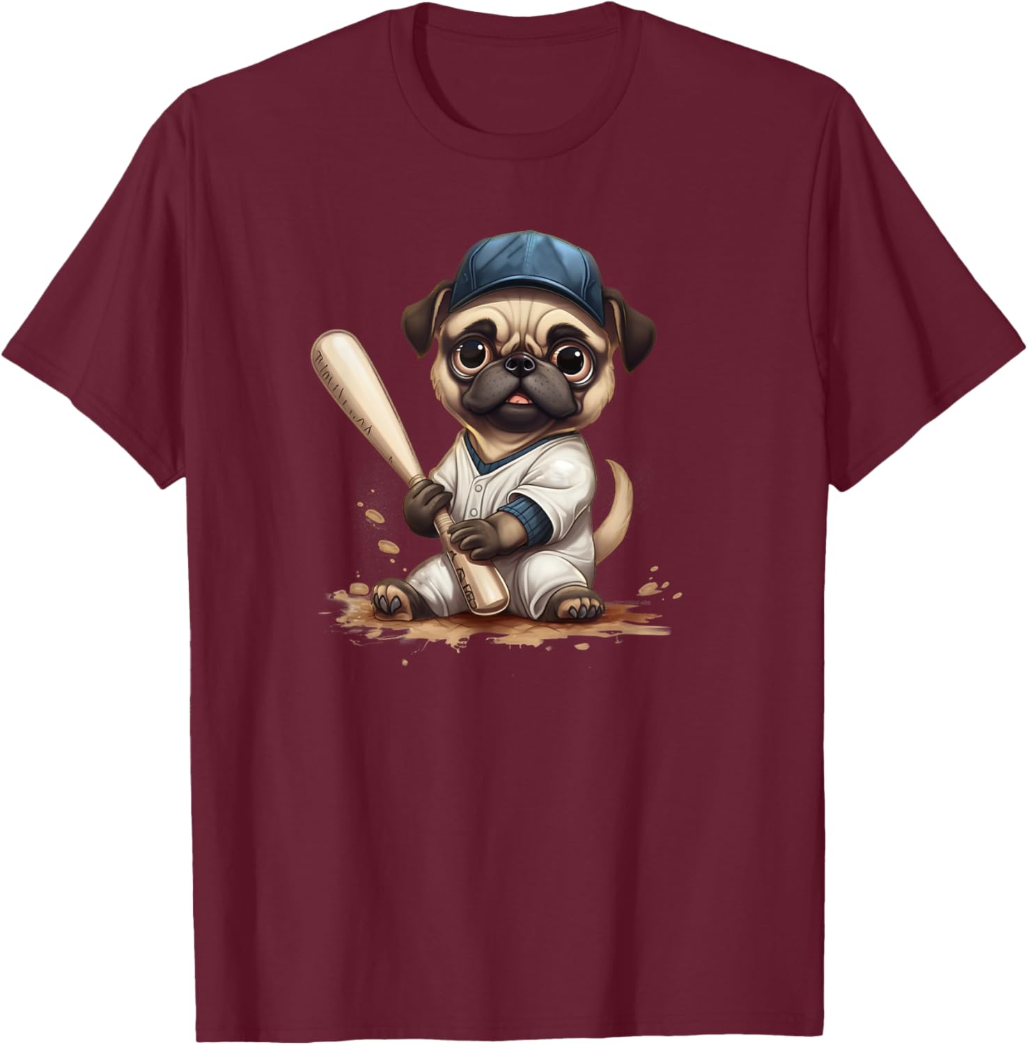 Pug Dog Gift Baseball, Funny Pug Baseball T-Shirt - T-Shirt | Maroon