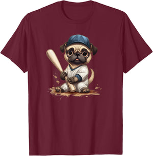 Pug Dog Gift Baseball, Funny Pug Baseball T-Shirt - T-Shirt | Maroon