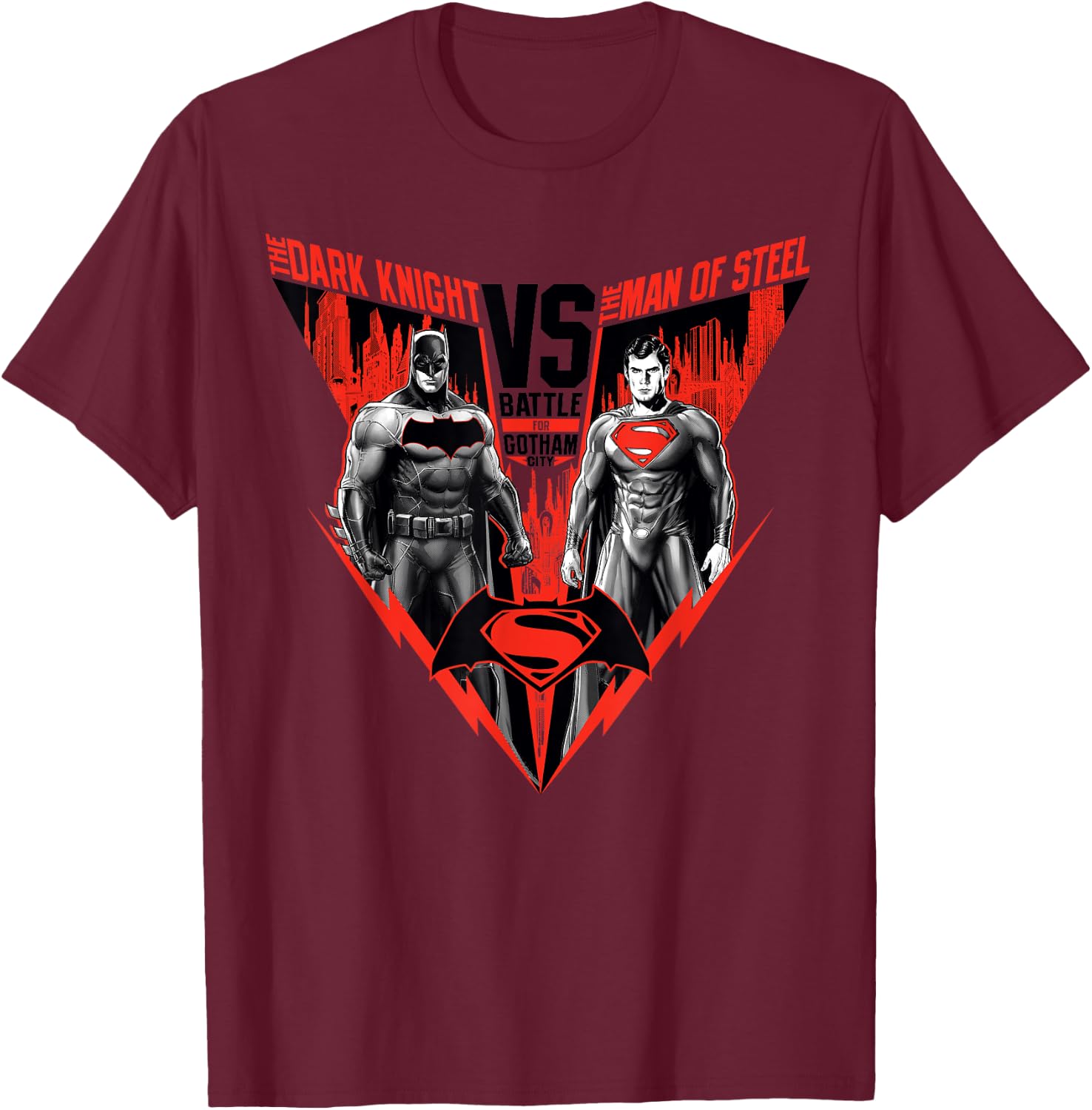 DC Batman V Superman Poster Match T-Shirt - T-Shirt | Maroon