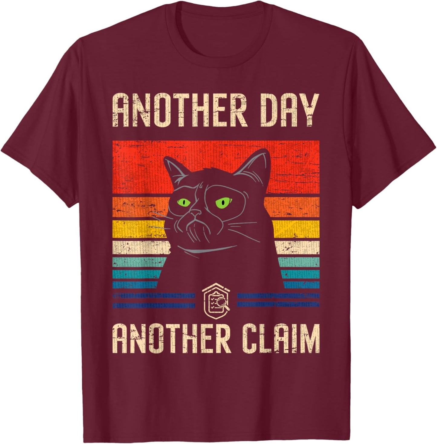 Claim Adjuster & Investigator Gifts Claim Examiner Black Retro Sports Cartoon , Small, Classic Fit, Short Sleeve, , Pull On, Cotton 65%, Polyester 35% T-Shirt - T-Shirt | Maroon