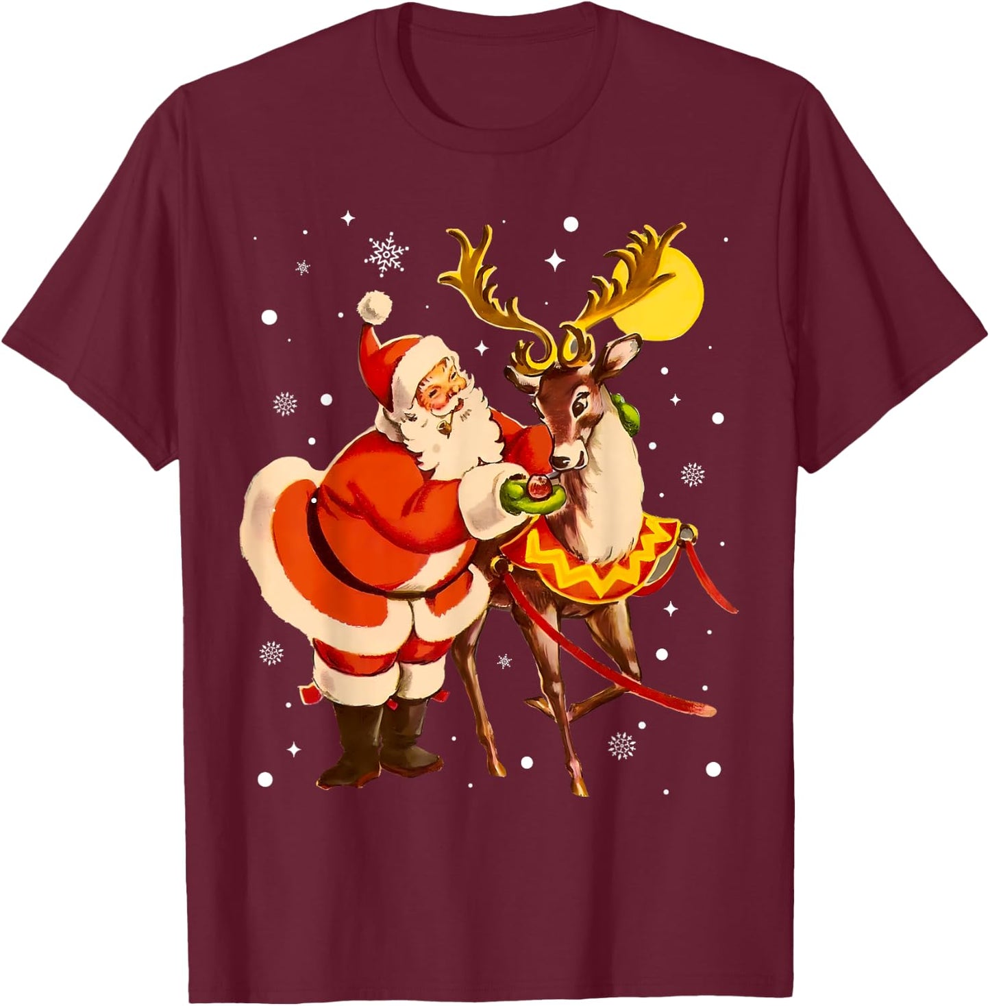 Santa Reindeer Retro 1950s Vintage Christmas Women Men Kids T-Shirt - T-Shirt | Maroon