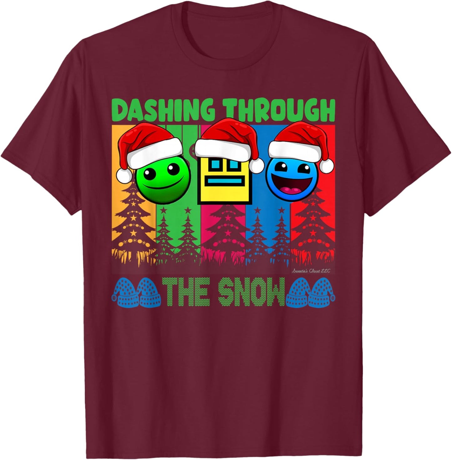 Geometry Dashing Through The Snow Sleep Dash Game Christmas T-Shirt - T-Shirt | Maroon