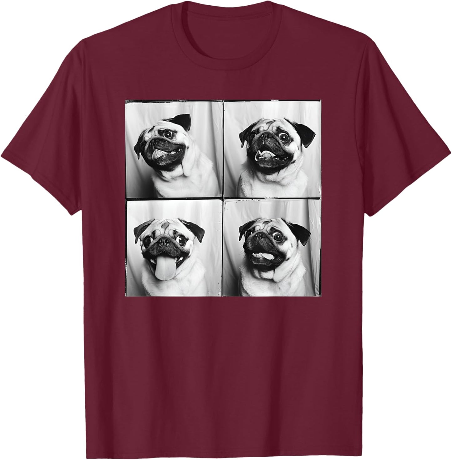 Cute Pug Face Pet Portrait Photobooth Fawn Pug Lover T-Shirt - T-Shirt | Maroon