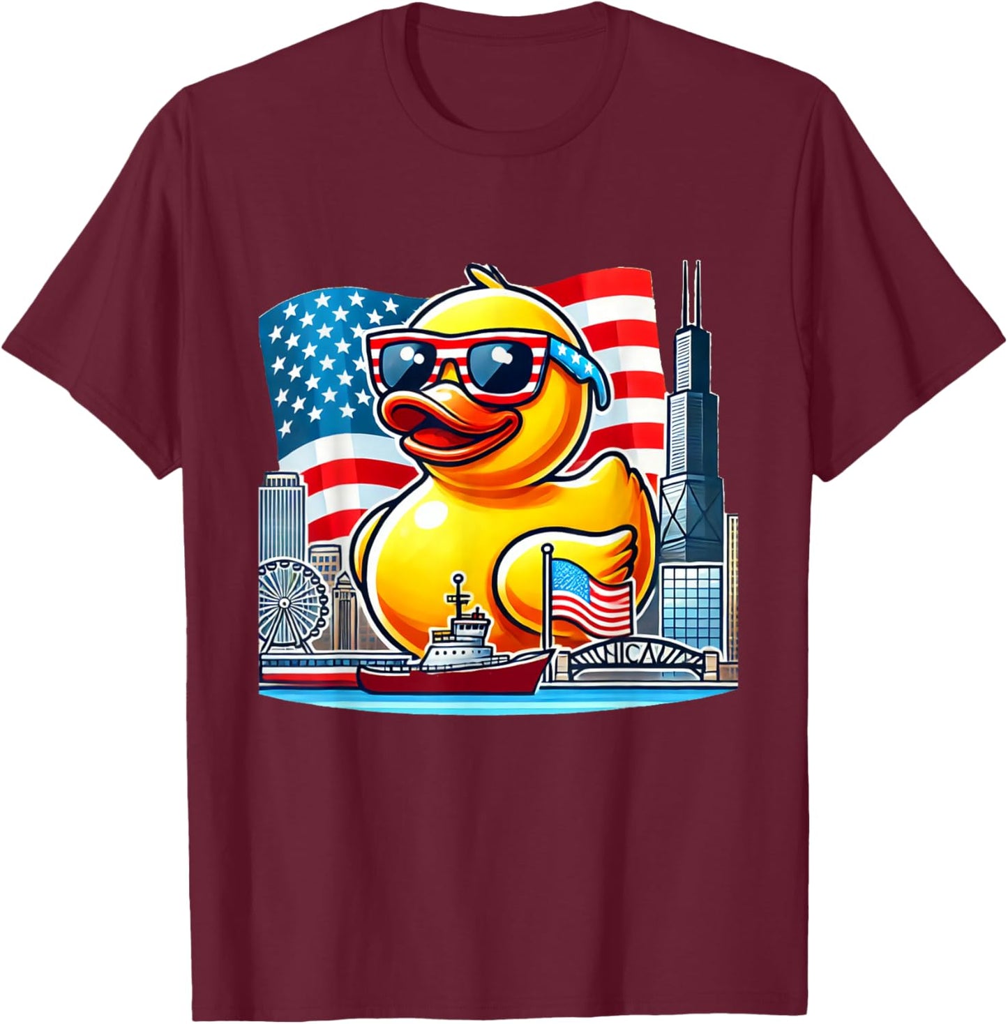 Chicago Ducky Derby Rubber Duck Design T-Shirt - T-Shirt | Maroon