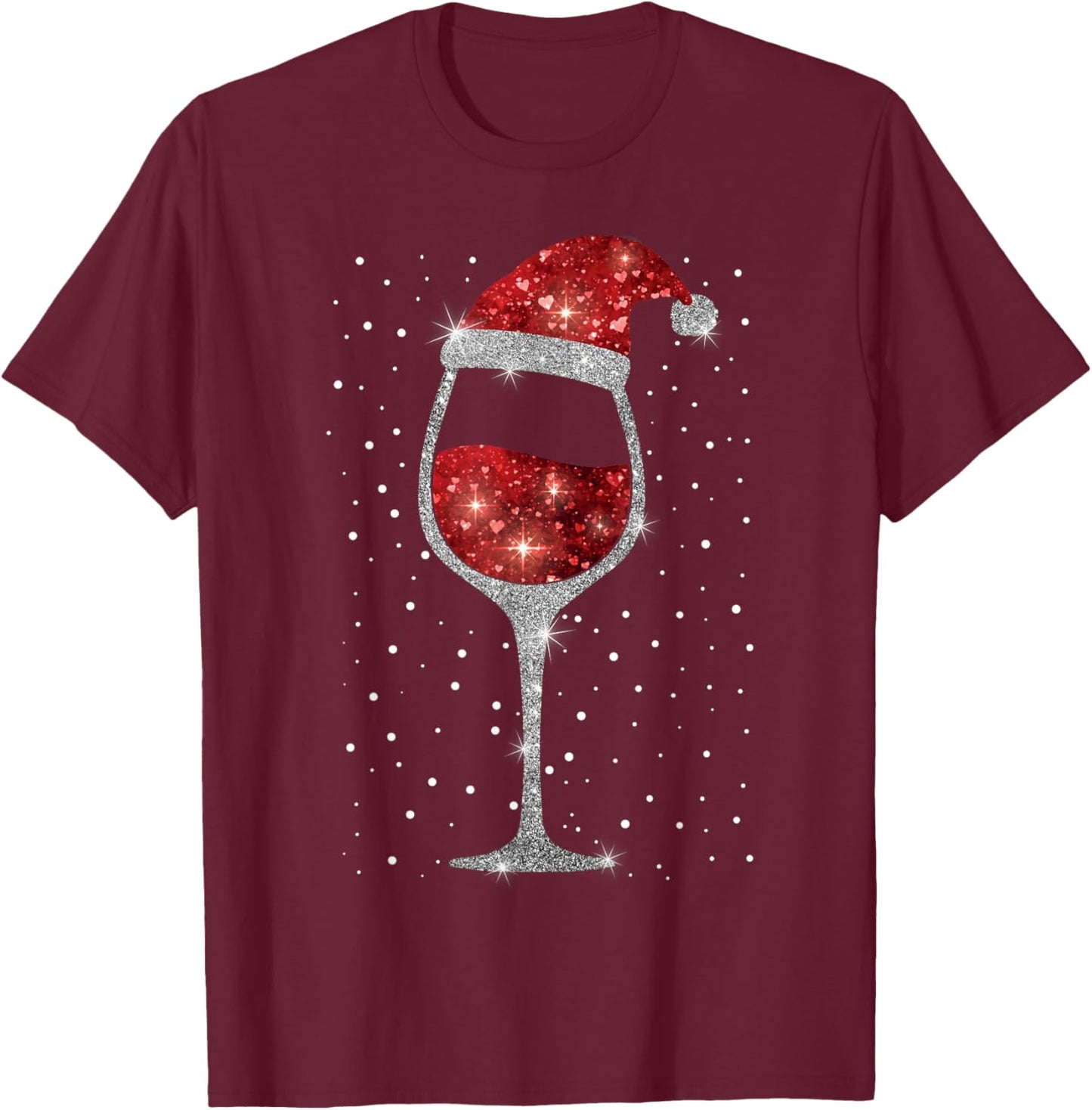 Christmas Red Wine with Santa Hat Christmas Wine T-Shirt - T-Shirt | Maroon