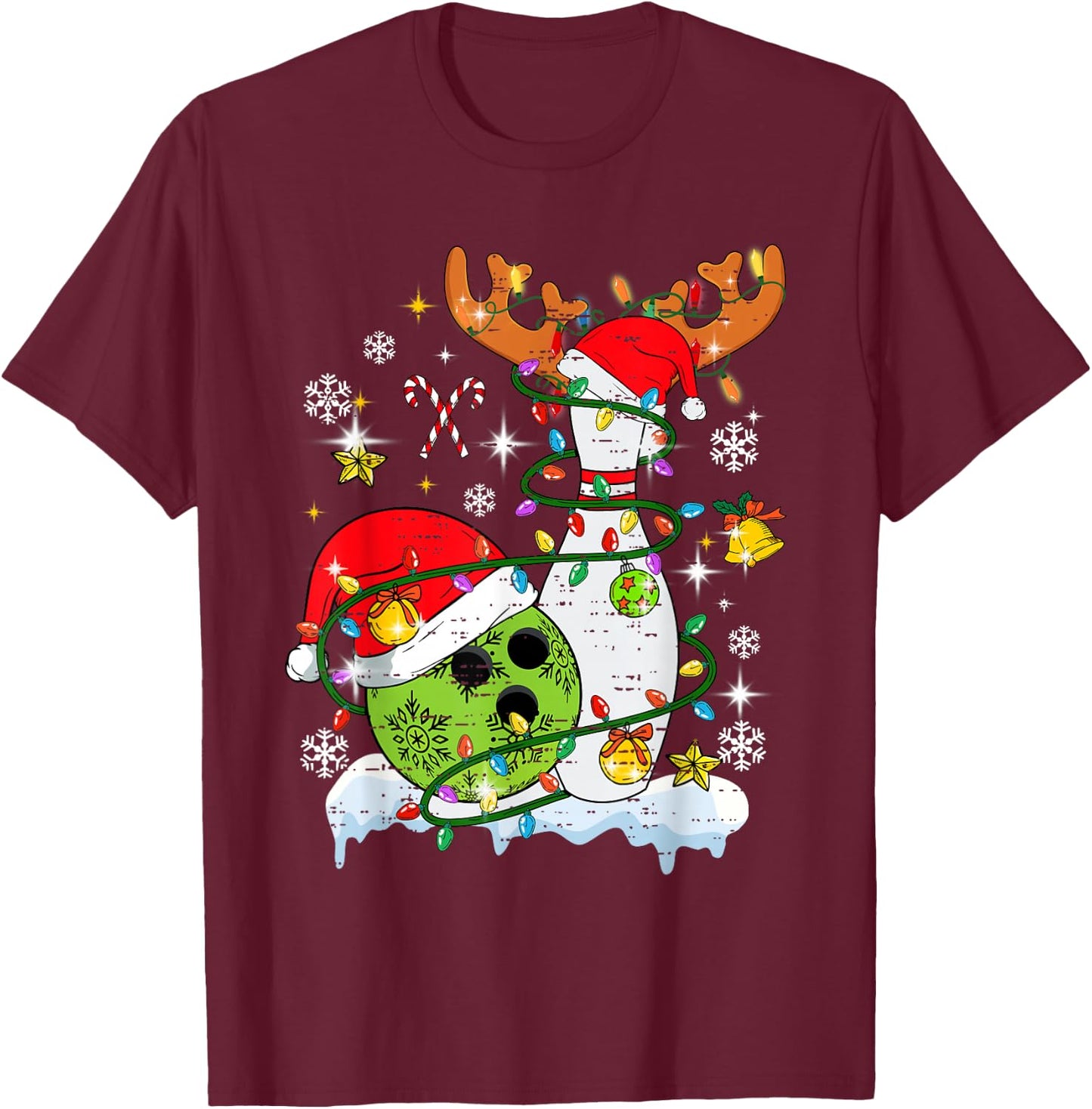 Christmas Bowling Hat Santa Bowler Xmas Sport Men Women Kids T-Shirt - T-Shirt | Maroon