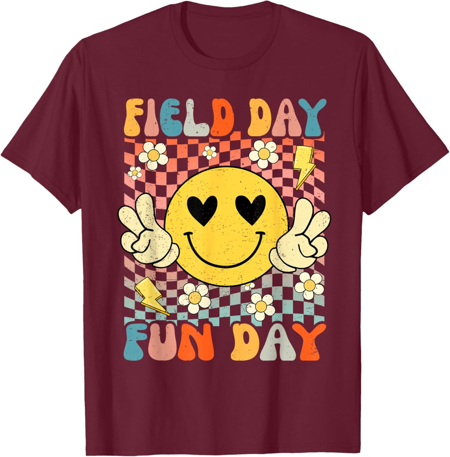 Field Day Fun Day Groovy Retro Field Trip Funny Boys Girls T-Shirt - T-Shirt | Maroon