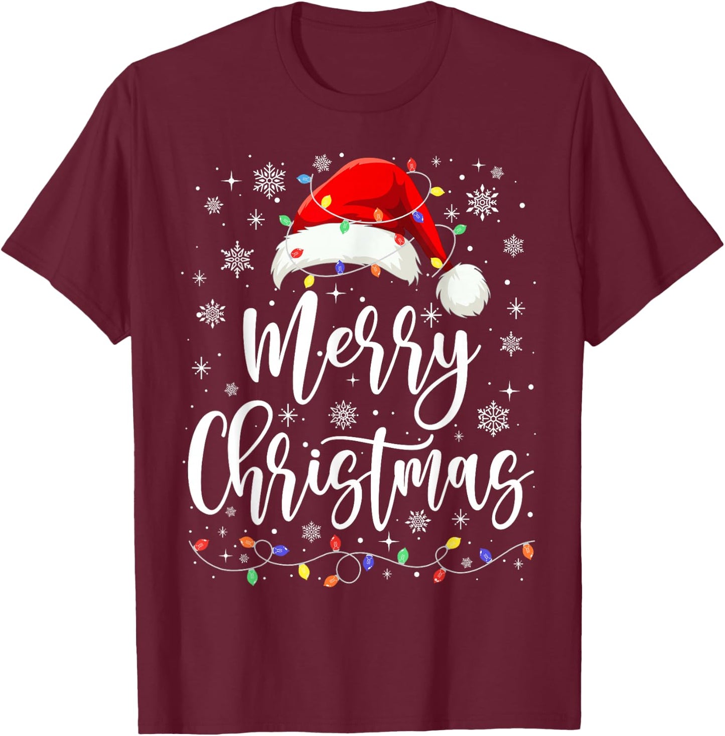 Merry Christmas Lights Red Santa Family Xmas Pajamas T-Shirt - T-Shirt | Maroon