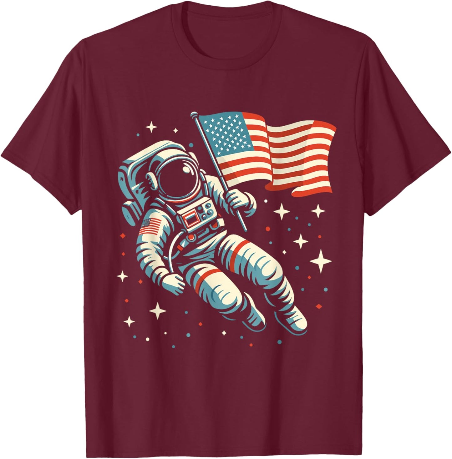 Funny 4th Of July Astronaut USA Patriotic American Flag Kids Men T-Shirt - T-Shirt | Maroon