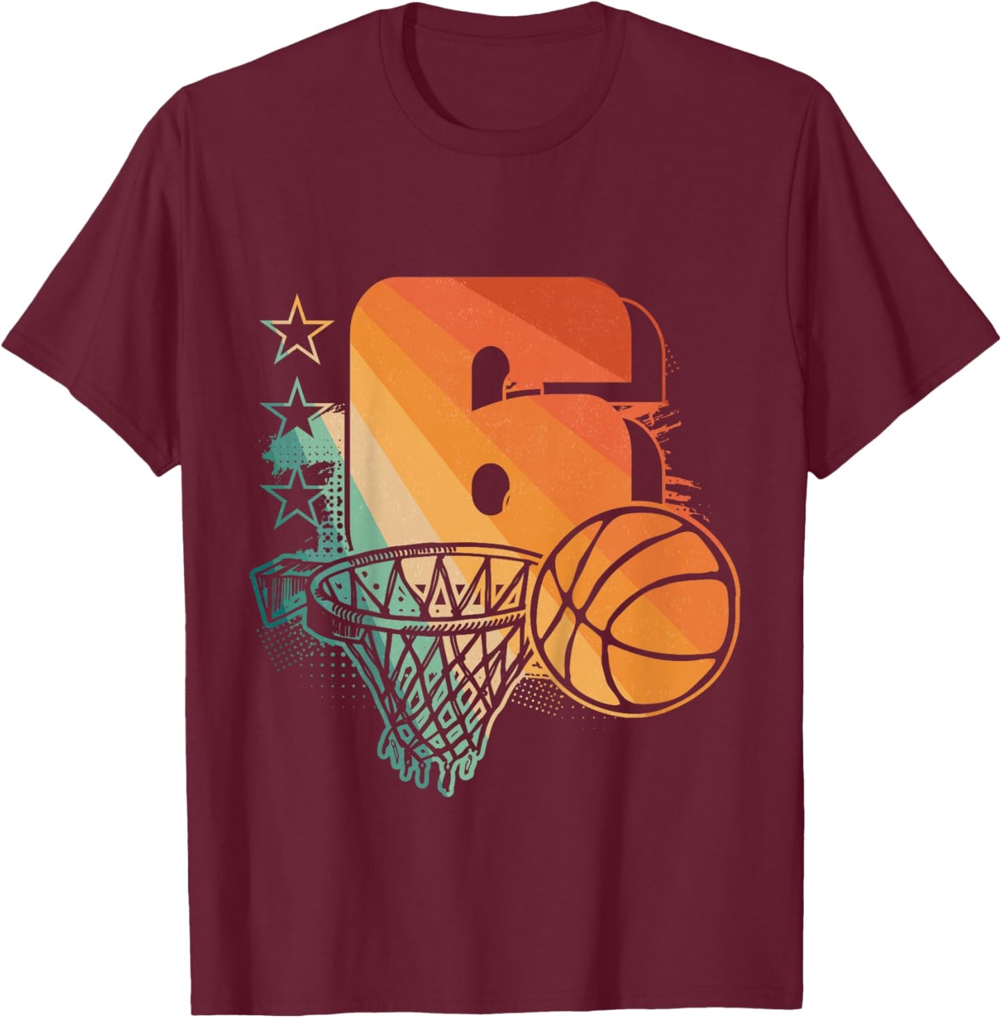 Kids 6th Birthday Boy Basketball Player Basketball 6 Years Old T-Shirt - T-Shirt | Maroon