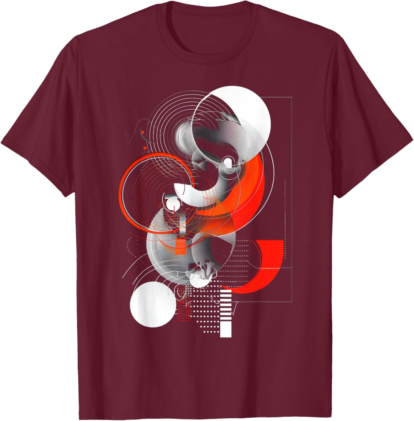 Abstract Red, Black and White Geometric Art T-Shirt - T-Shirt | Maroon