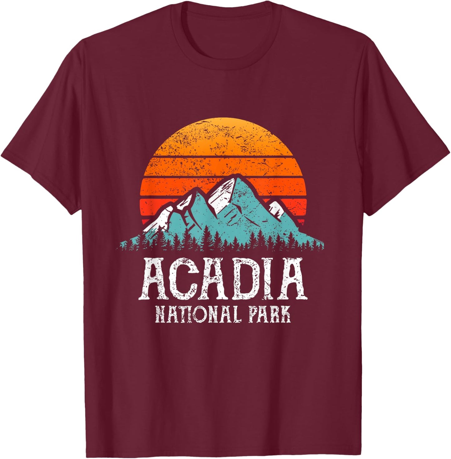 Acadia National Park Merchandise Retro Hiking Acadia T-Shirt - T-Shirt | Maroon