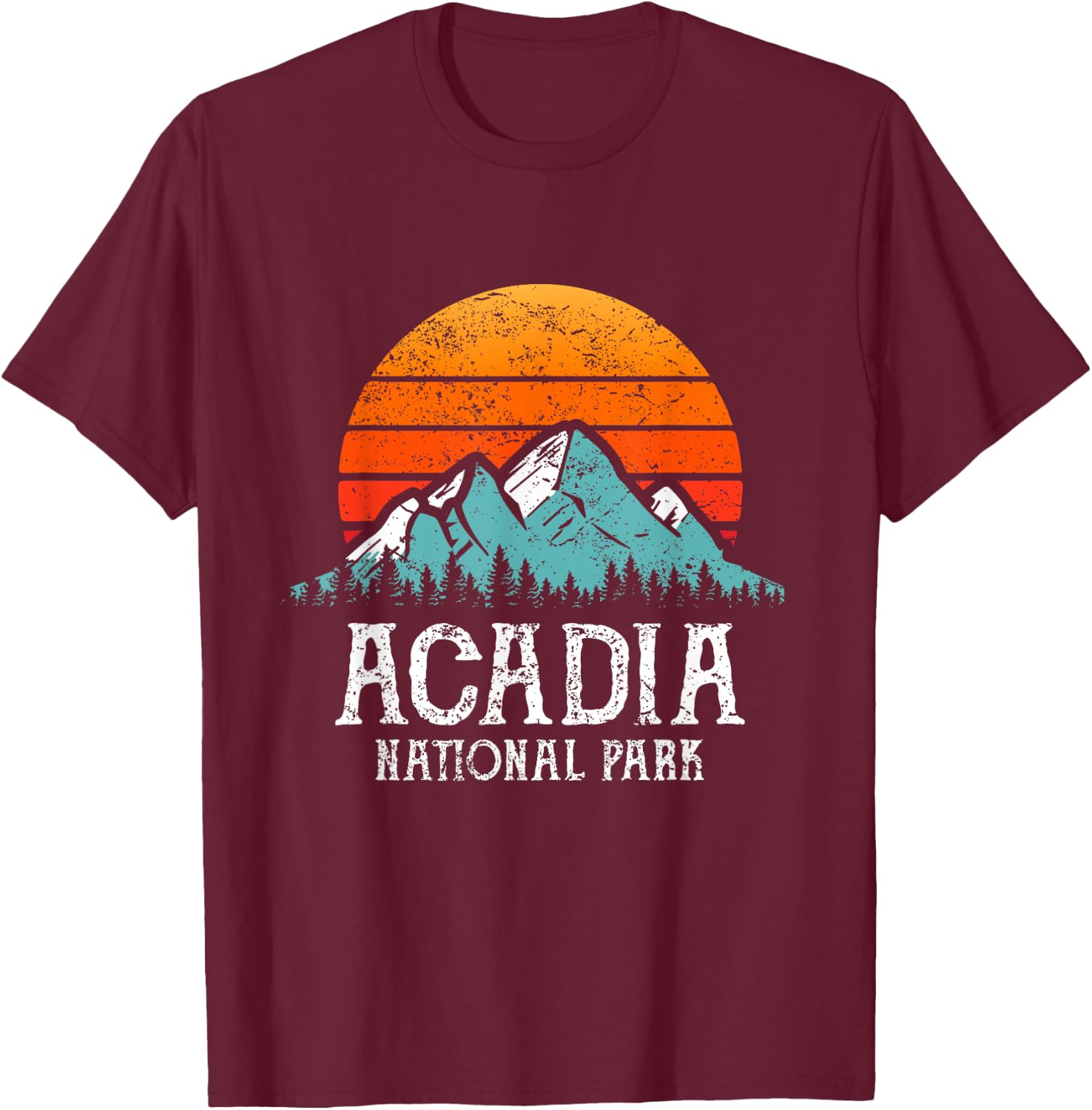 Acadia National Park Merchandise Retro Hiking Acadia T-Shirt - T-Shirt | Maroon